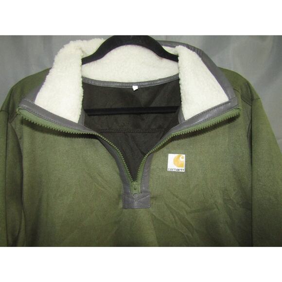 Carhartt Men’s Quarter Zip Pullover Green Sherpa Fleece Lined Sweatshirt XL - Picture 2 of 5